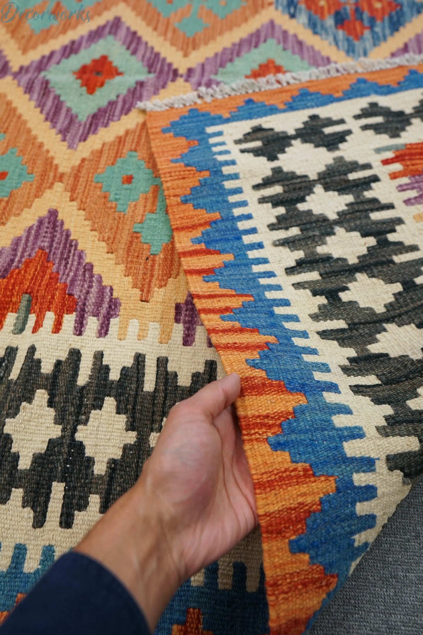 195×150cm  アフガニスタン手織りキリム - Decorworks