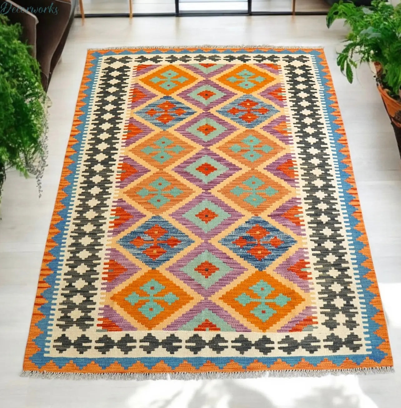 195×150cm  アフガニスタン手織りキリム - Decorworks