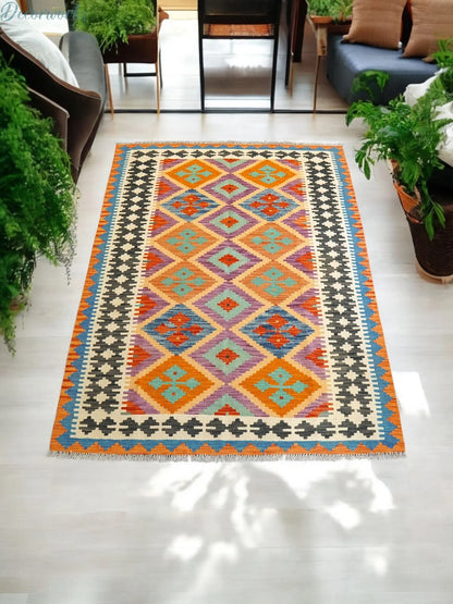195×150cm  アフガニスタン手織りキリム - Decorworks