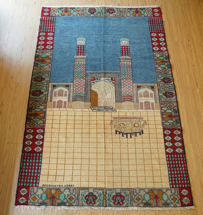 Collection 1970年代 アフガニスタン手織り絨毯 ヘラートのモスク柄 172×114cm 上質ウール アンティークラグ