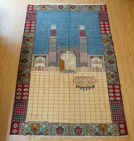 Collection 1970年代 アフガニスタン手織り絨毯 ヘラートのモスク柄 172×114cm 上質ウール アンティークラグ