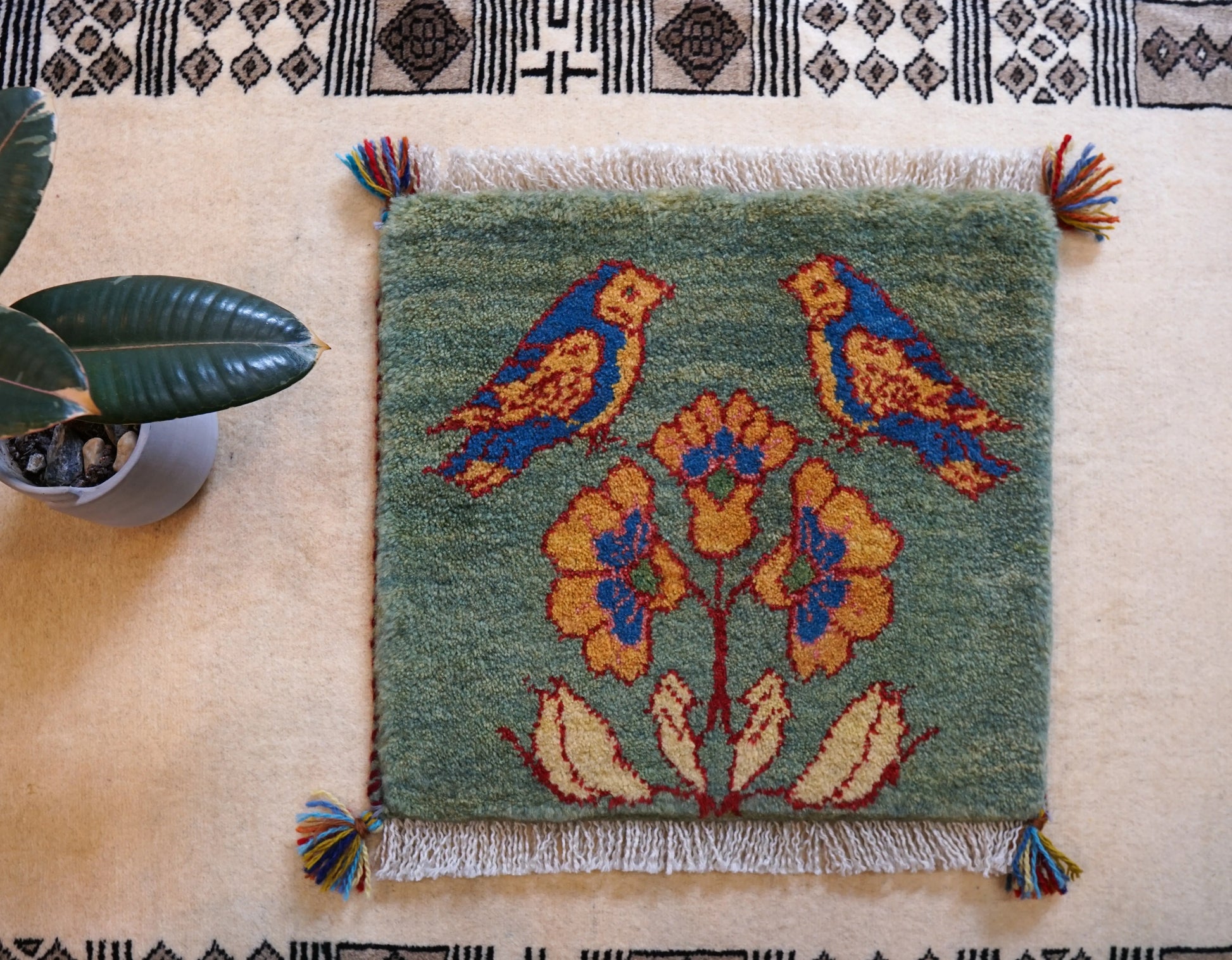 40×40cm  ペルシャ絨毯 手織りギャッベ アマレ族 ギャベ Decorworks