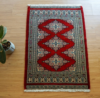 Collection パキスタン手織り絨毯 88×62cm、ジャールダールデザインの伝統模様ラグ