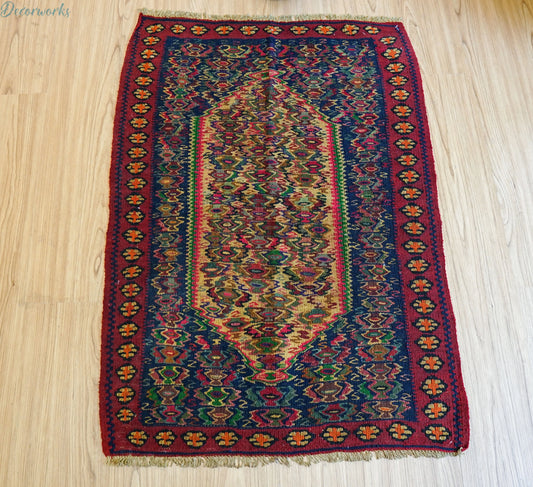 92×64cm  セネ（サナンダジ）ペルシャ 手織りキリム Decorworks