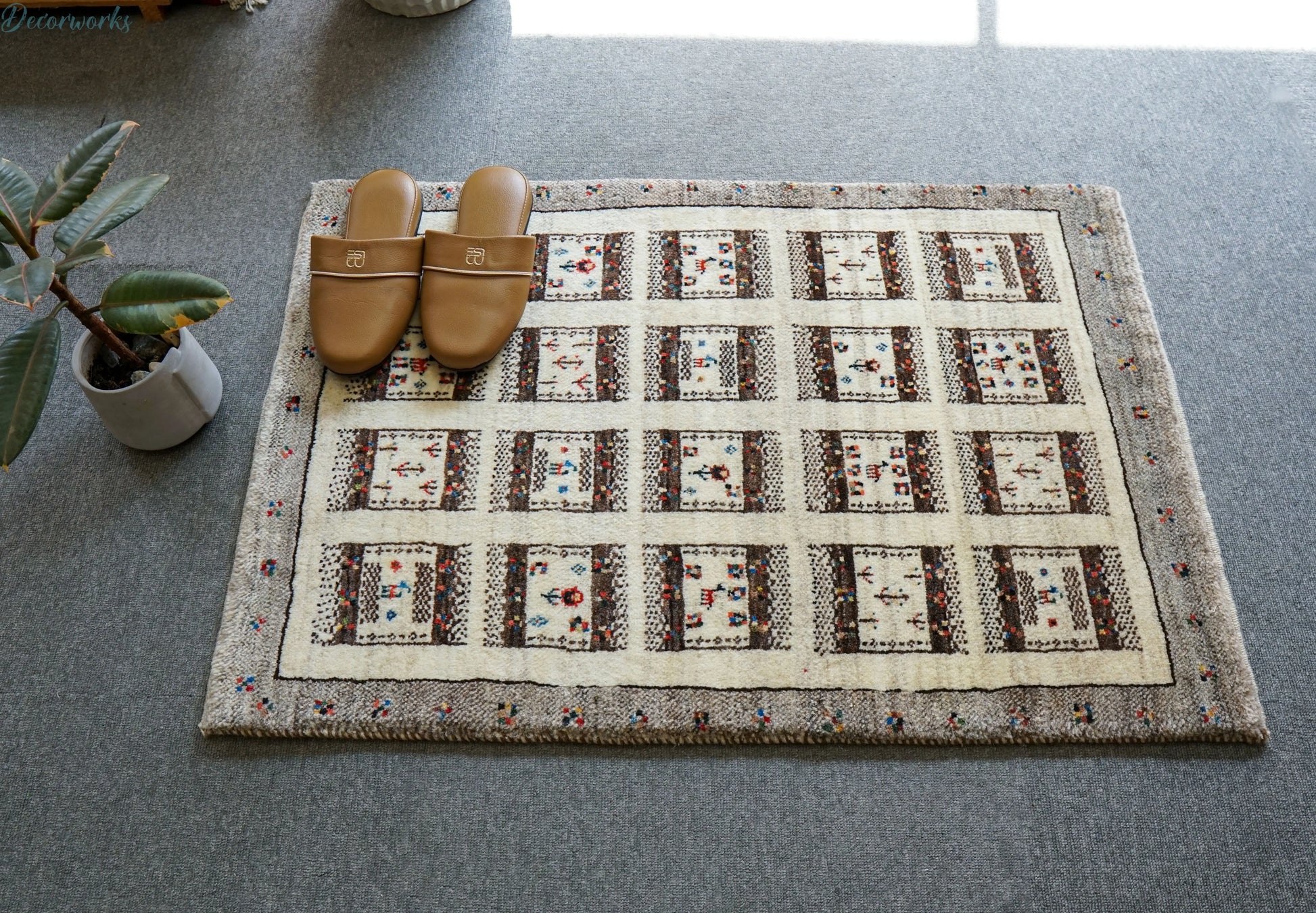 95×65cm 手織り ペルシャ カシュクリギャッベ リズバフト　ギヤべ Decorworks