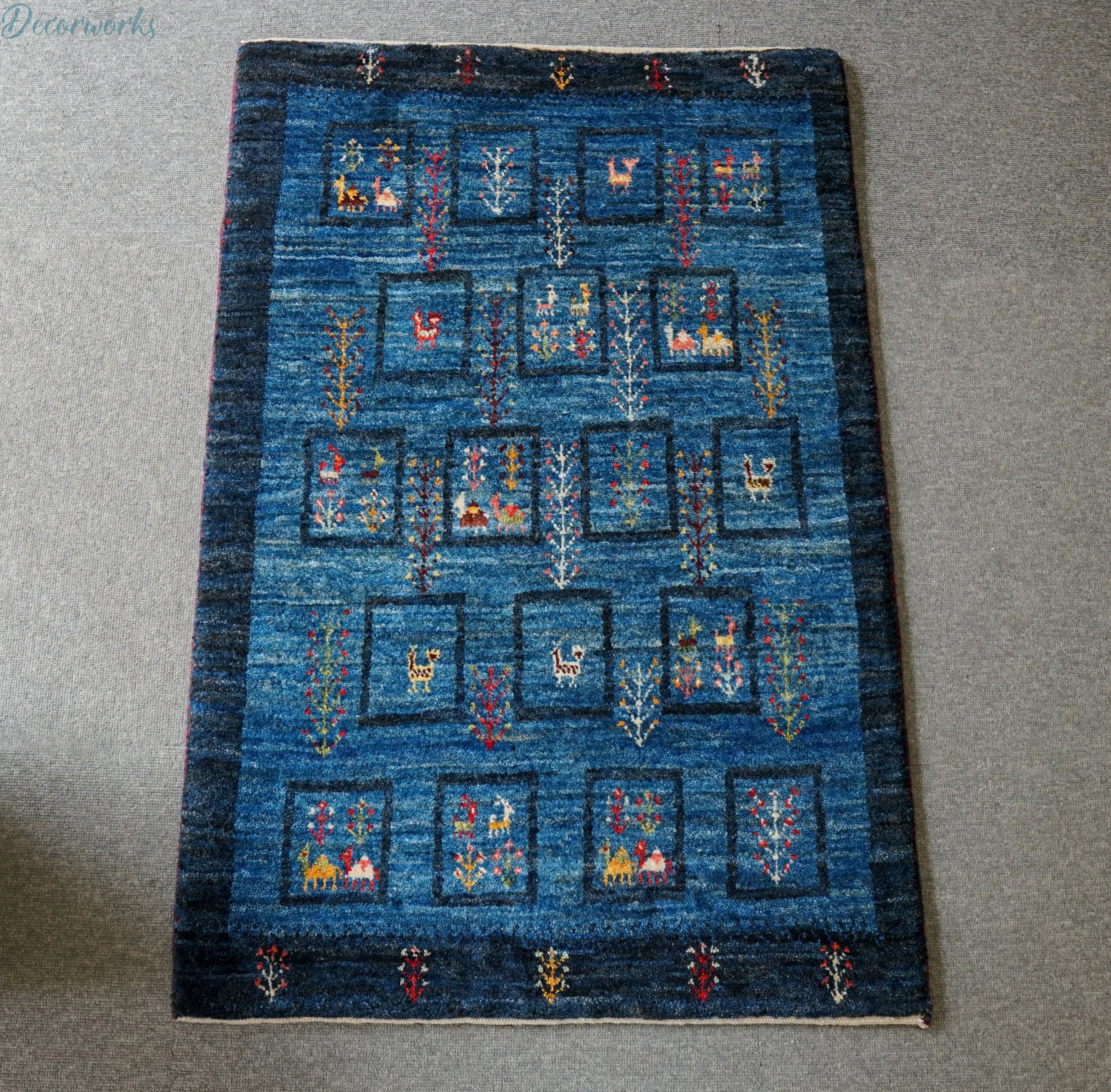 『1年保証』 手織り 99×65cm ペルシャ リズバフト ギャッベ カシュクリ 絨毯 ラグ・カーペット