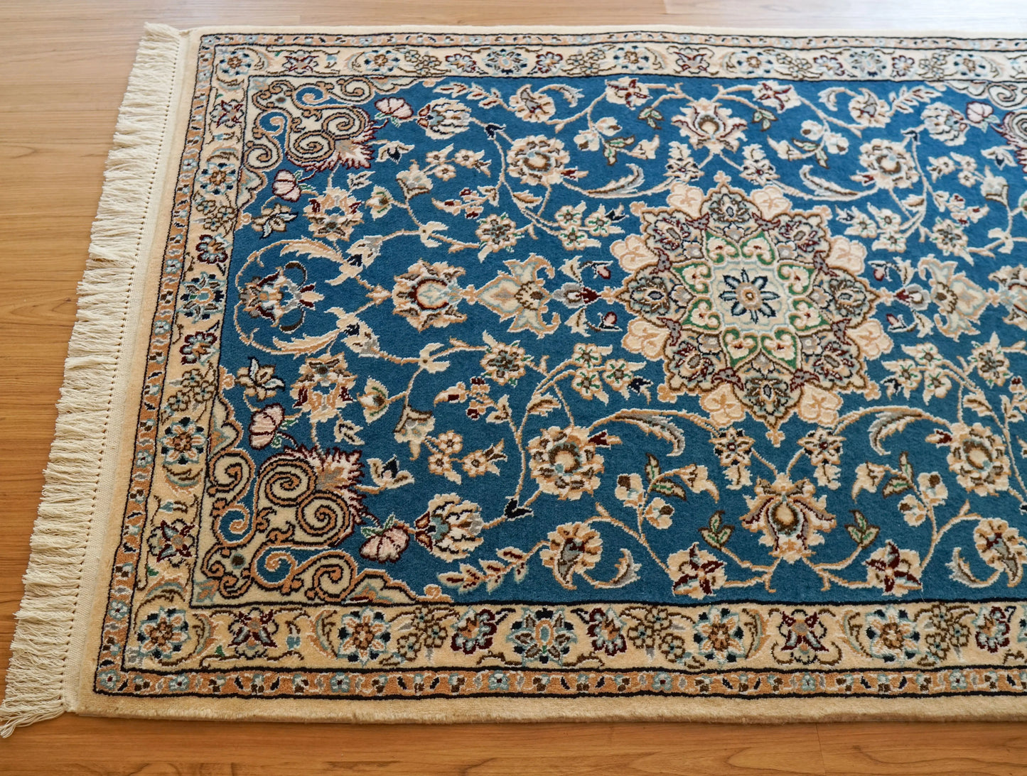 Collection ペルシャ手織り絨毯 ナイン産 青 9la 高級ウール 118×80cm
