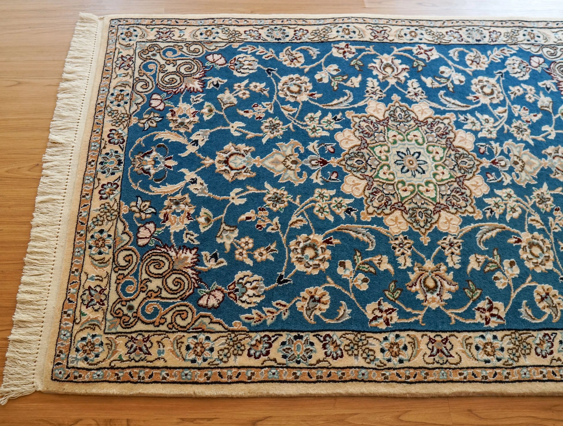 Collection ペルシャ手織り絨毯 ナイン産 青 9la 高級ウール 118×80cm
