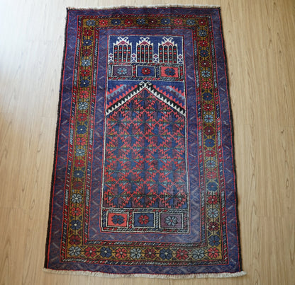 手織りペルシャ絨毯 バルーチ族製 Prayer Rug ヴィンテージ トライバルラグ　141×89cm Decorworks