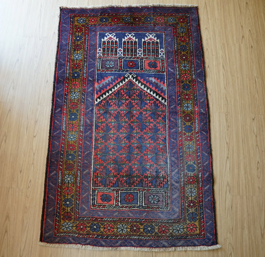 手織りペルシャ絨毯 バルーチ族製 Prayer Rug ヴィンテージ トライバルラグ　141×89cm Decorworks