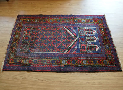 手織りペルシャ絨毯 バルーチ族製 Prayer Rug ヴィンテージ トライバルラグ　141×89cm Decorworks