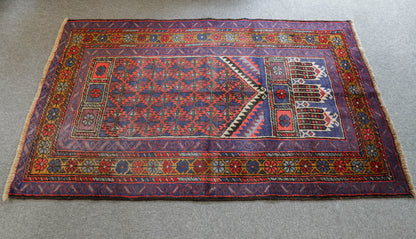 141×89cm バルーチ 手織り絨毯 　ペルシャ絨毯 トライバルラグ　ヴィンテージラグ Prayer Rug