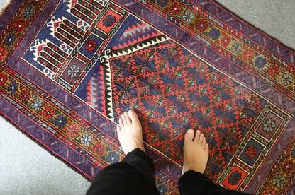 141×89cm バルーチ 手織り絨毯 　ペルシャ絨毯 トライバルラグ　ヴィンテージラグ Prayer Rug